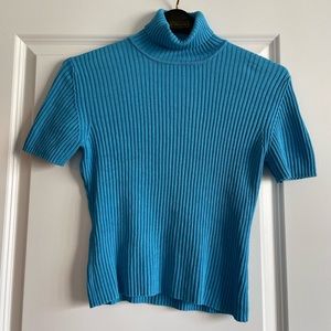 Vintage ribbed silk short sleeved turtleneck top — size L petite